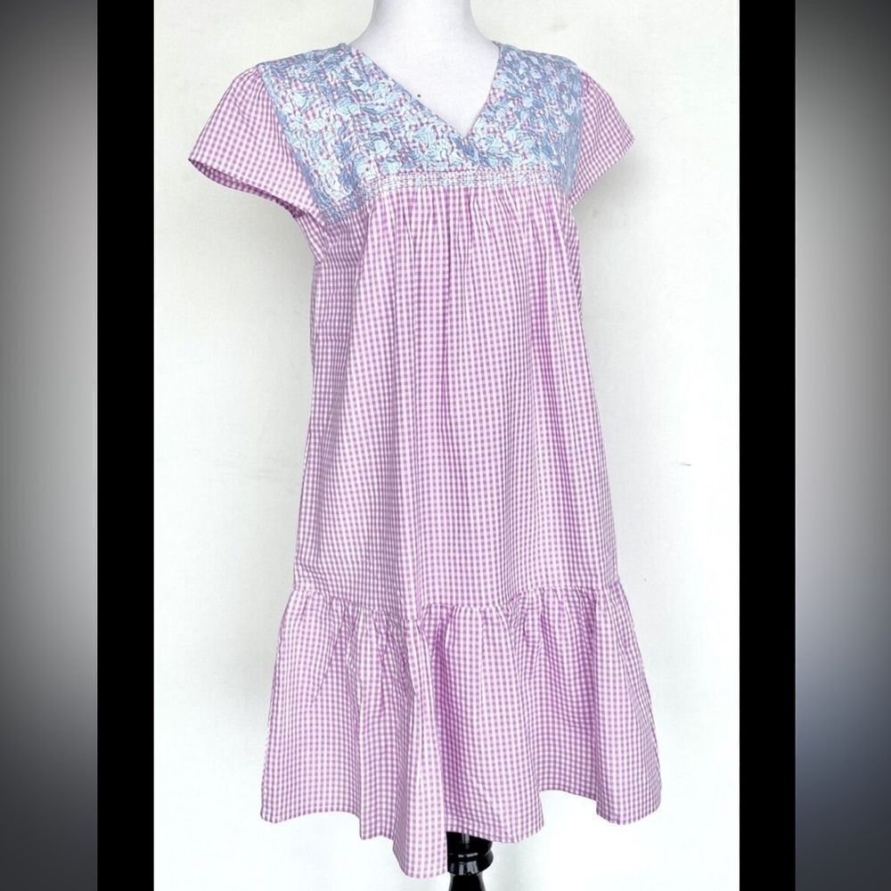 New J.Marie pink gingham blue embroidered smock mini dress tuckernuck small s